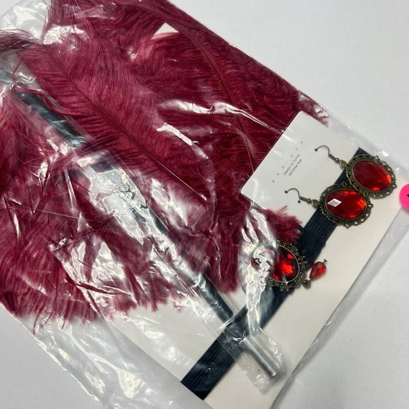 1920s Flapper Accessories Red Gatsby Costume Accessories Set #2516 - Picture 7 of 8